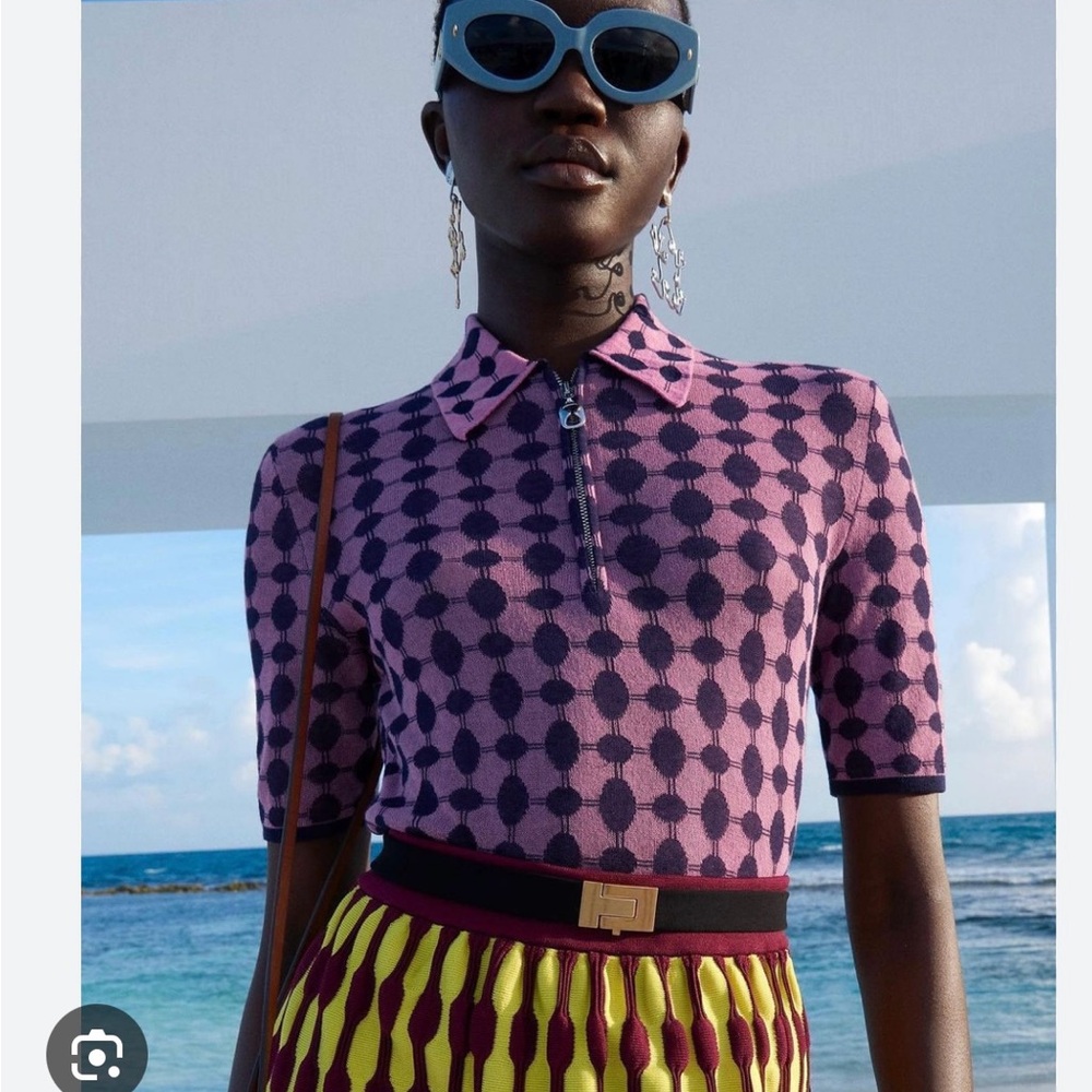Looking for Tory Burch Pink and Purple Patterned Blouse